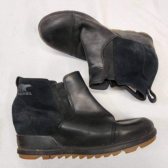 Sorel Women's 7.5 Evie Pull-On Bootie Waterproof Black Suede Leather Wedge Ankle - Picture 10 of 10